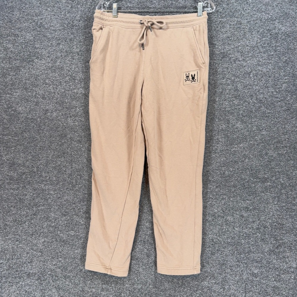 Psycho Bunny Sweatpants Men Small Tan Logo Patch Drawstring Joggers Tapered